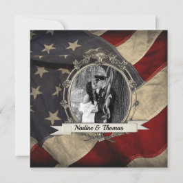 Invitación Bandera estadounidense Boda militar con fotografía