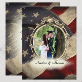Invitación Bandera estadounidense Boda militar con fotografía