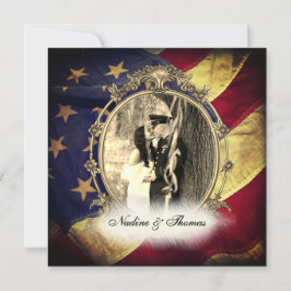 Invitación Bandera estadounidense Boda militar con fotografía