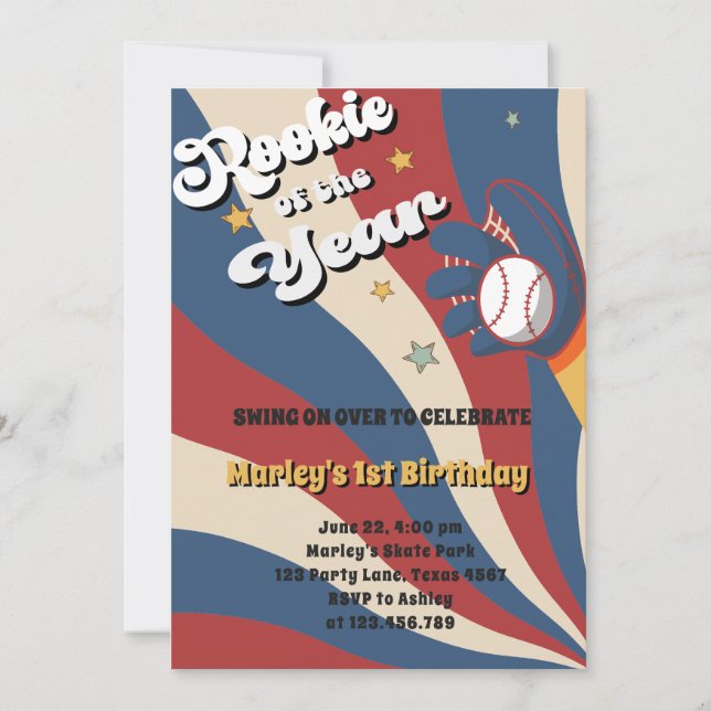 Invitación Bandera estadounidense de beisbol rokie Primer cum (Anverso)