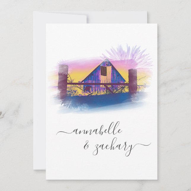 Invitación *~* Bandera estadounidense de granero AR19 QR Boda (Anverso)