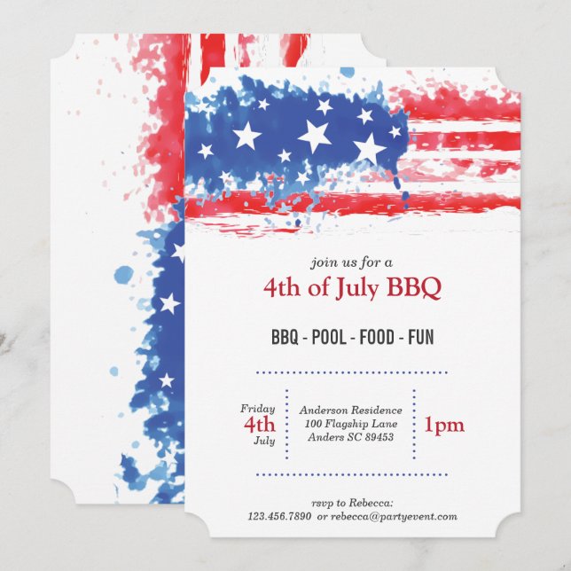 Invitación Bandera estadounidense de la mancha roja blanca y  (Anverso / Reverso)