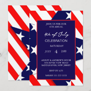 Invitación Bandera Estadounidense Moderna Patriótica Blanca Y