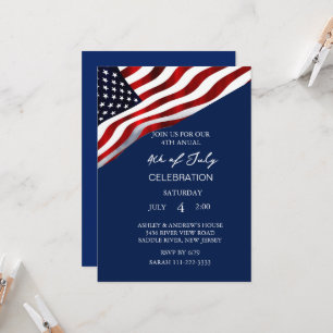 Invitación Bandera Estadounidense Moderna Patriótica Blanca Y