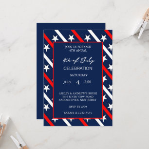 Invitación Bandera Estadounidense Moderna Patriótica Blanca Y
