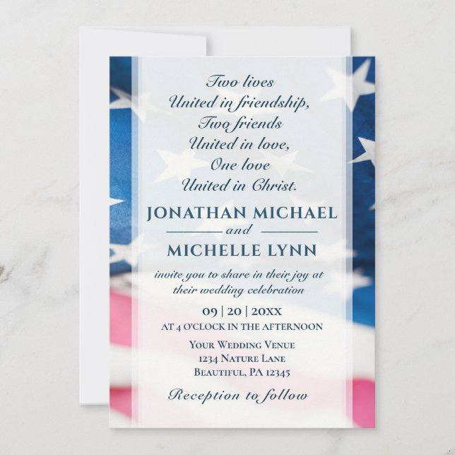 Invitación Bandera estadounidense patriótica Boda cristiano (Anverso)