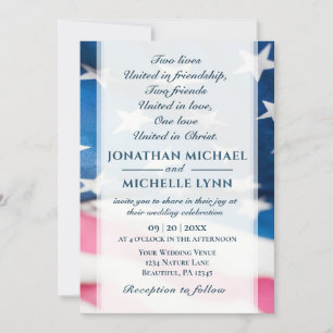 Invitación Bandera estadounidense patriótica Boda cristiano