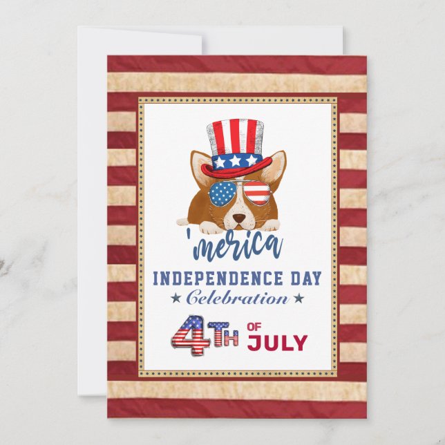 Invitación Bandera estadounidense Patriótica Corgi 4 de JULIO (Anverso)