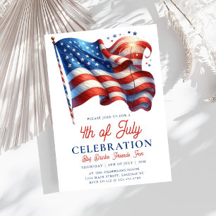 Invitación Bandera estadounidense patriótica moderna 4 de jul