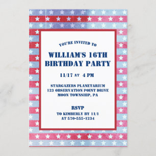 Invitación Bandera estadounidense patriótica, roja, azul blan