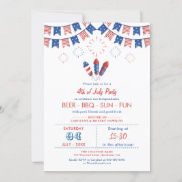 Invitación Bandera estadounidense roja, blanca y azul 4 de ju