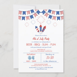 Invitación Bandera estadounidense roja, blanca y azul 4 de ju