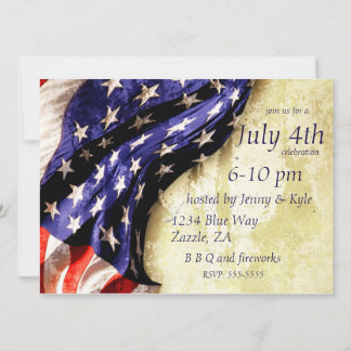 Invitación Bandera estadounidense vintage el 4 de julio