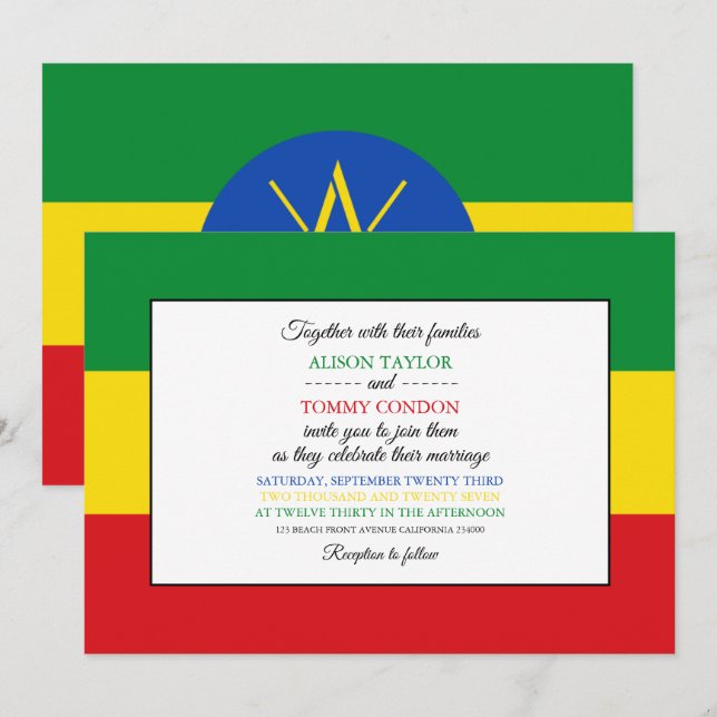 Invitación Bandera etíope, bandera de Etiopía Boda (Anverso / Reverso)