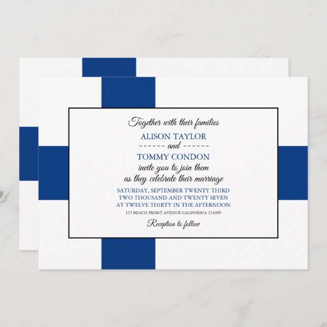 Invitación Bandera finlandesa, bandera de Finlandia Boda (Anverso / Reverso)