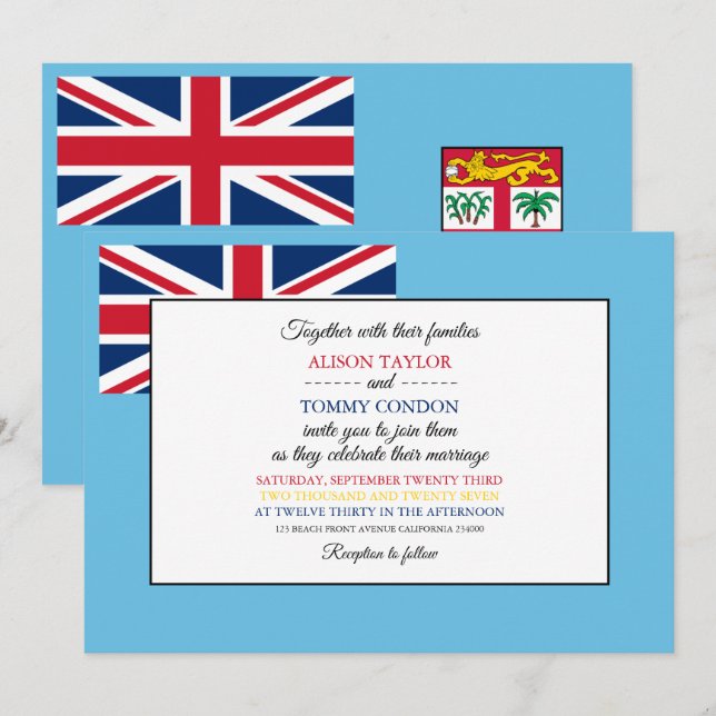 Invitación Bandera fiyiana, bandera de Fiji Boda (Anverso / Reverso)