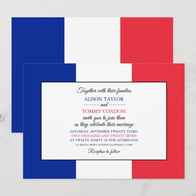 Invitación Bandera francesa, bandera de Francia Boda (Anverso / Reverso)