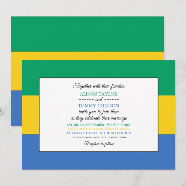 Invitación Bandera gabonesa, bandera de Gabón Boda (Anverso / Reverso)