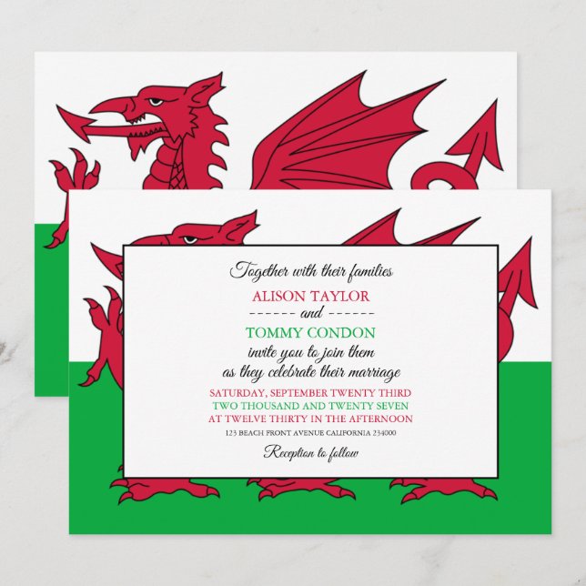 Invitación Bandera galesa, Boda de la bandera de Gales (Anverso / Reverso)