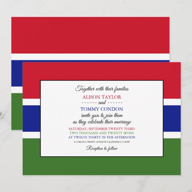 Invitación Bandera gambiana, bandera del Boda de Gambia (Anverso / Reverso)