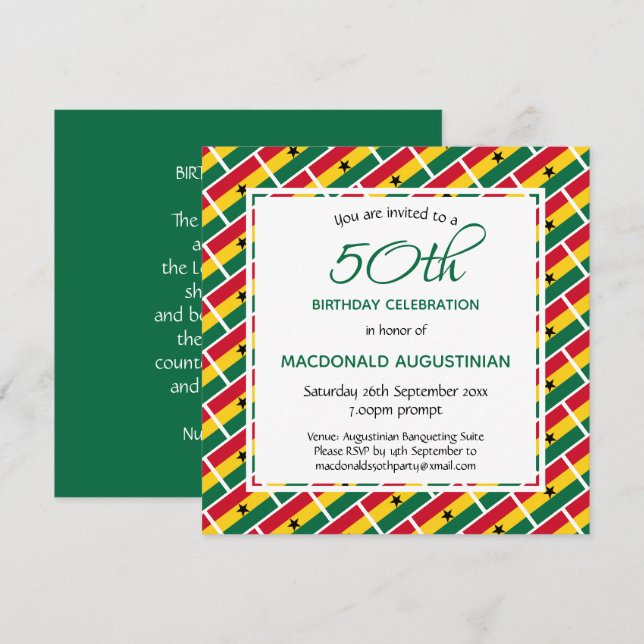 Invitación BANDERA GHANA Personalizada 50 cumpleaños (Anverso / Reverso)