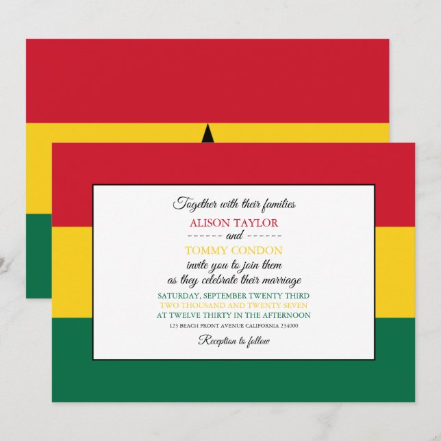 Invitación Bandera ghanesa, bandera de Ghana Boda (Anverso / Reverso)