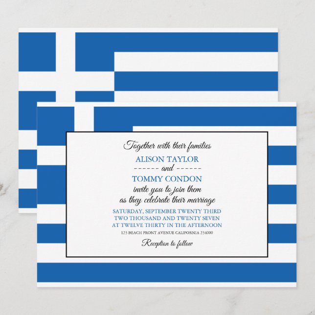 Invitación Bandera griega, bandera de Grecia Boda (Anverso / Reverso)