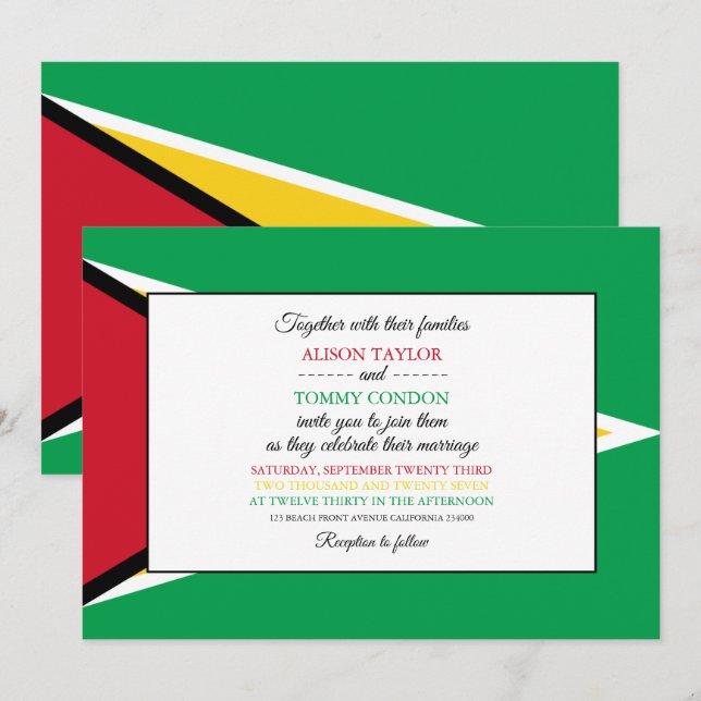 Invitación Bandera guyanesa, Boda de Bandera de Guyana (Anverso / Reverso)