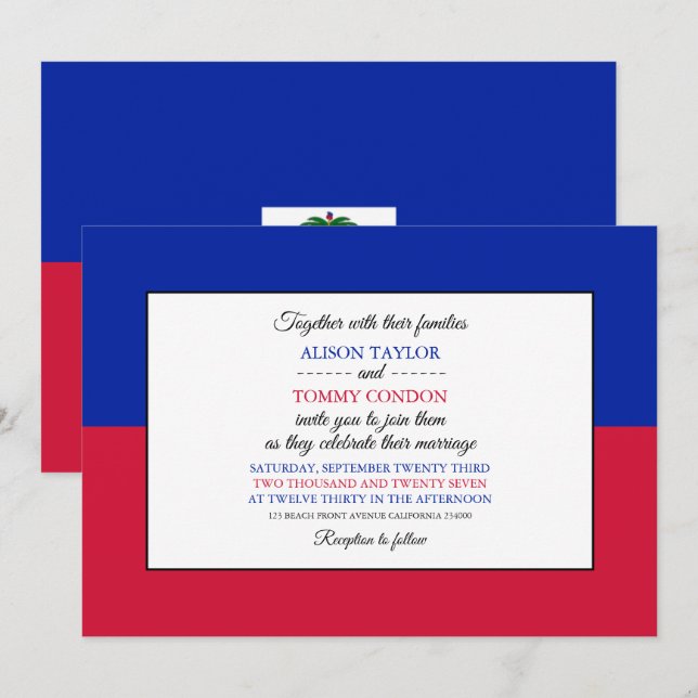 Invitación Bandera haitiana, bandera de Haití Boda (Anverso / Reverso)