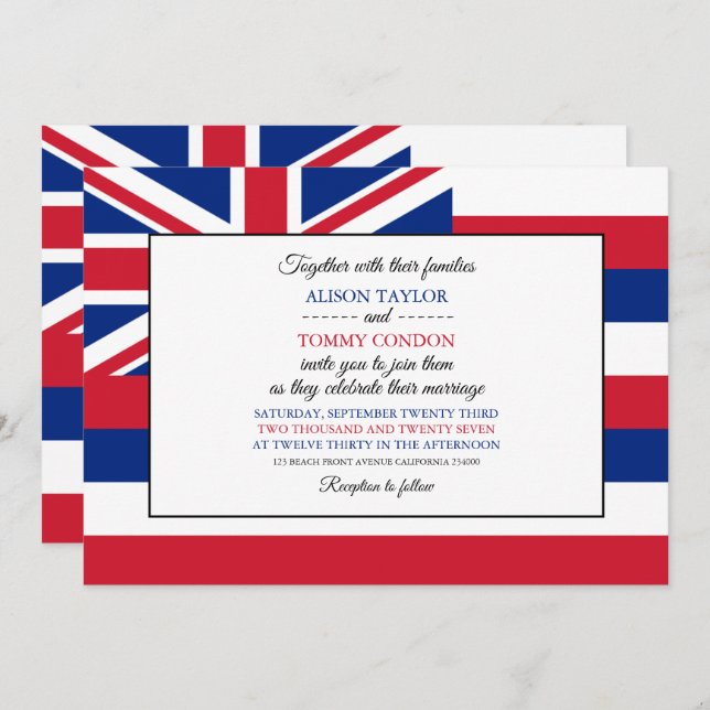 Invitación Bandera Hawaiana, Bandera de Hawái Boda (Anverso / Reverso)
