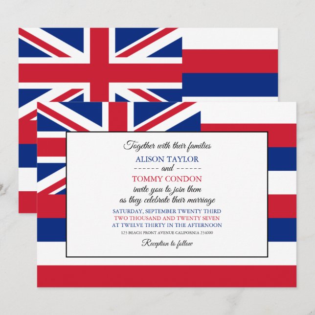 Invitación Bandera hawaiana, bandera del Boda hawaiano (Anverso / Reverso)