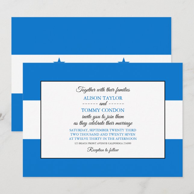 Invitación Bandera hondureña, bandera de Honduras Boda (Anverso / Reverso)