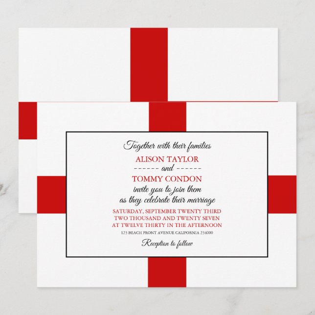 Invitación Bandera inglesa, Boda de la Bandera de Inglaterra (Anverso / Reverso)