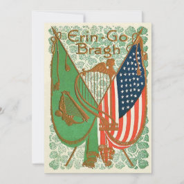 Invitación Bandera irlandesa americana Arpa de Erin Shamrock
