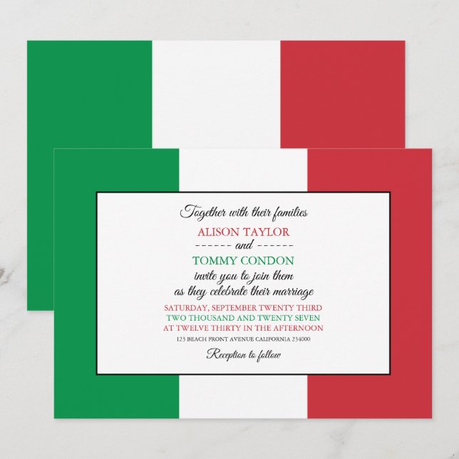 Invitación Bandera italiana, bandera de Italia Boda (Anverso / Reverso)