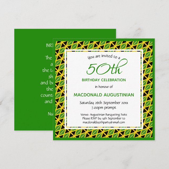 Invitación BANDERA JAMAICA Personalizada 50 cumpleaños (Anverso / Reverso)