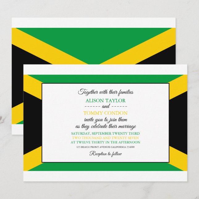 Invitación Bandera jamaiquina, bandera de Jamaica Boda (Anverso / Reverso)