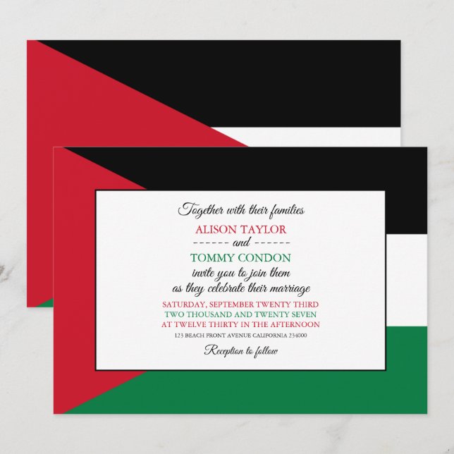 Invitación Bandera jordana, bandera de Jordania Boda (Anverso / Reverso)