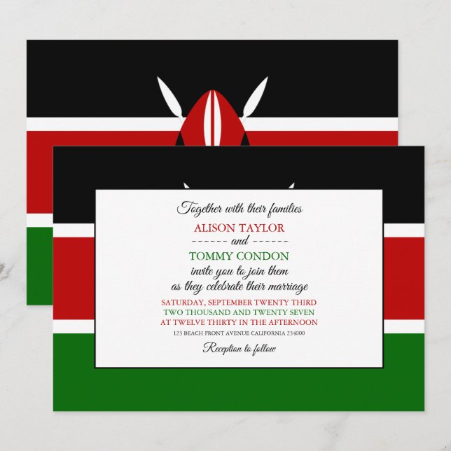 Invitación Bandera keniana, bandera de Kenia Boda (Anverso / Reverso)