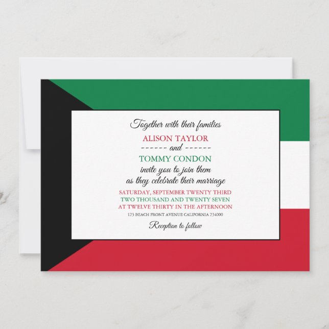 Invitación Bandera kuwaití, Boda de la bandera de Kuwait (Anverso)