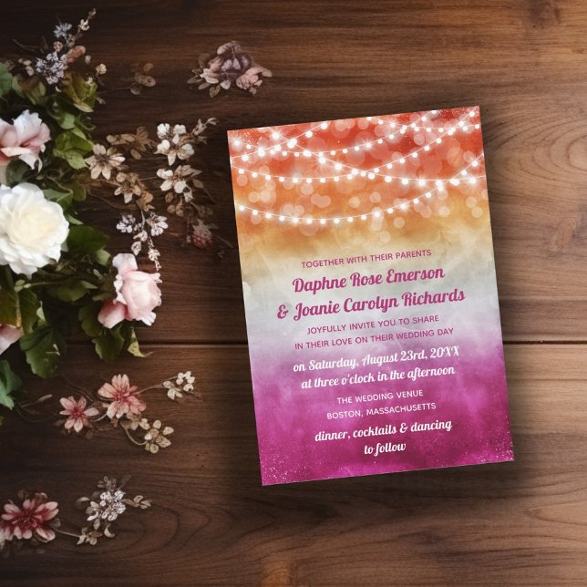 Invitación Bandera Lesbiana Boda de luces de cadena Ombre (Subido por el creador)