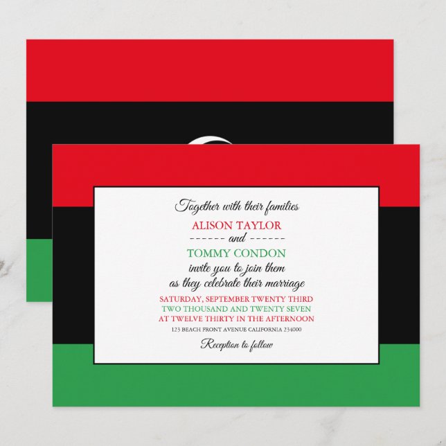 Invitación Bandera libia, bandera de Libia Boda (Anverso / Reverso)