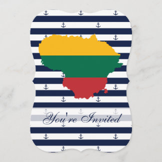 Invitación Bandera/mapa de Lituania en fondo rayado