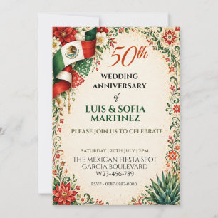 Invitación Bandera Mexicana Floral Verde Blanco Rojo Fiesta