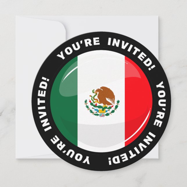 Invitación Bandera mexicana redonda brillante (Anverso)
