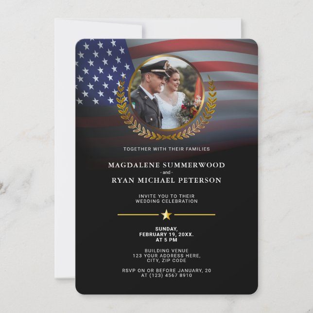 Invitación Bandera militar estadounidense patriótica y Boda f (Anverso)
