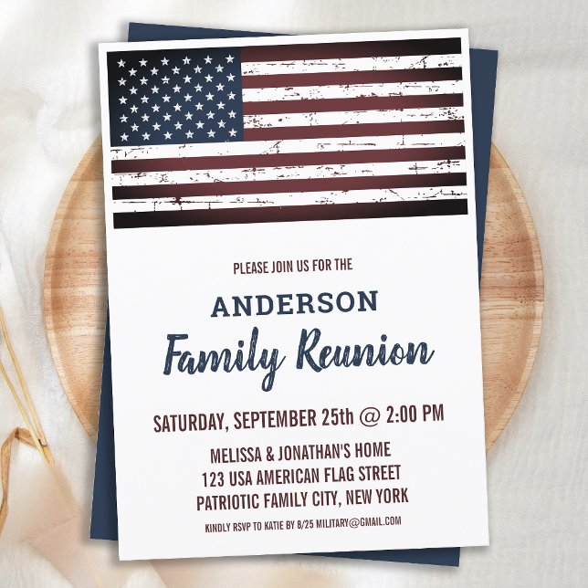 Invitación Bandera norteamericana ondulada Reunión familiar p (Subido por el creador)