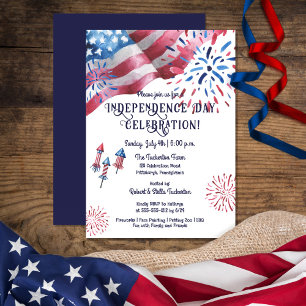 Invitación Bandera ondulante fuegos artificiales Celebración 