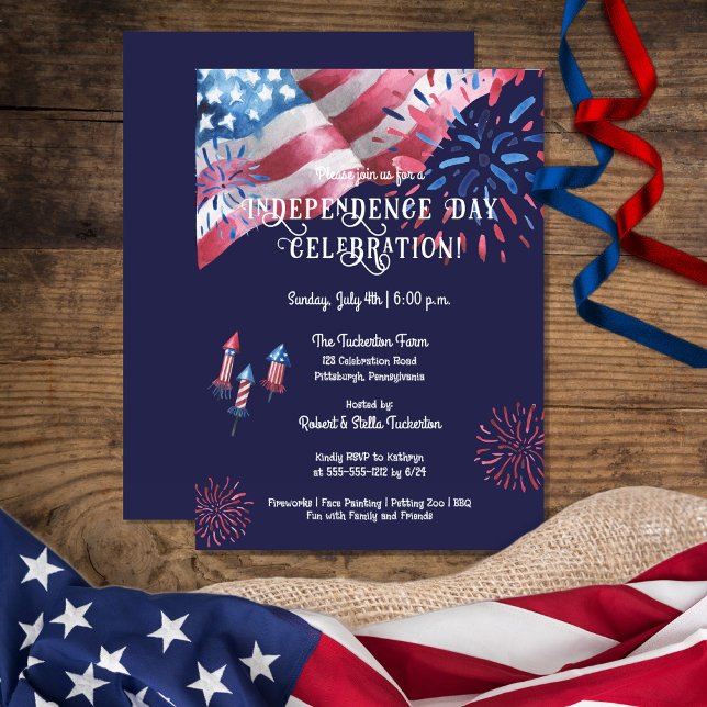 Invitación Bandera ondulante fuegos artificiales Celebración  (Subido por el creador)