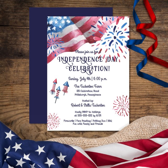 Invitación Bandera ondulante fuegos artificiales Celebración  (Subido por el creador)